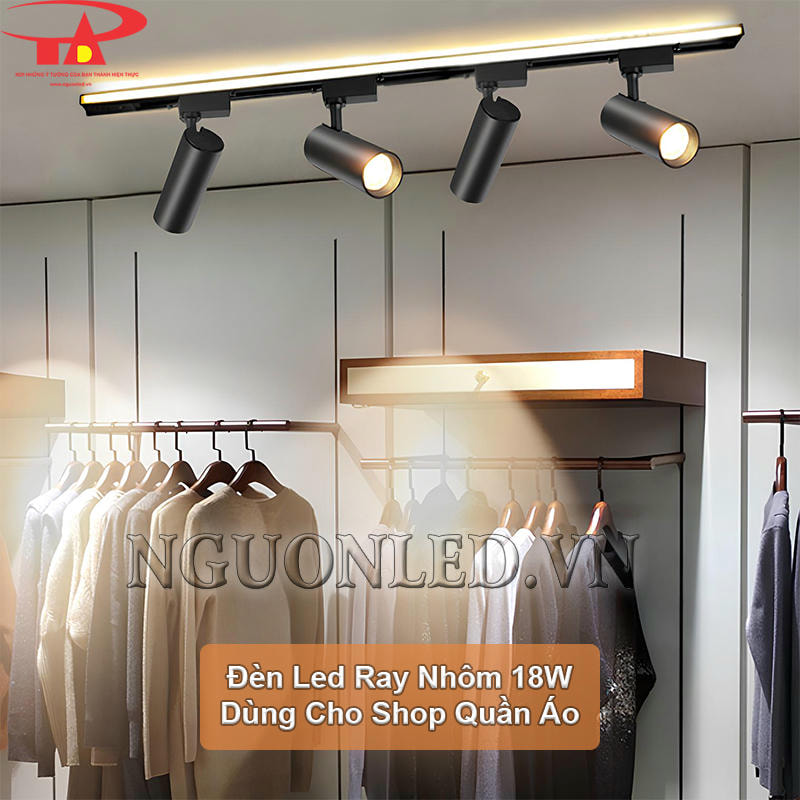 Đèn led gắn ray 18W dùng chiếu shop quần áo