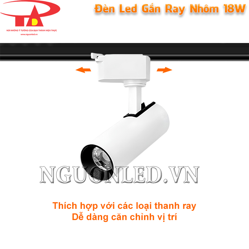 Đèn led spotlight 18W tương thích với nhiều loại thanh ray, dễ dàng căn chỉnh vị trí lắp đặt