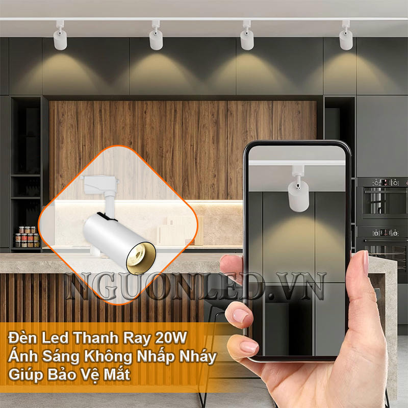Đèn led gắn ray 20W ánh sáng liên tục, không nhấp nháy giúp bảo vệ mắt