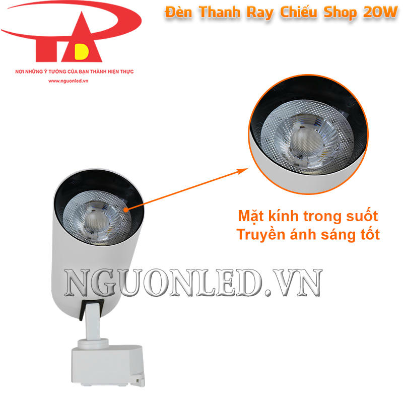 Đèn led thanh ray 20W COB sử dụng thấu kính trong suốt