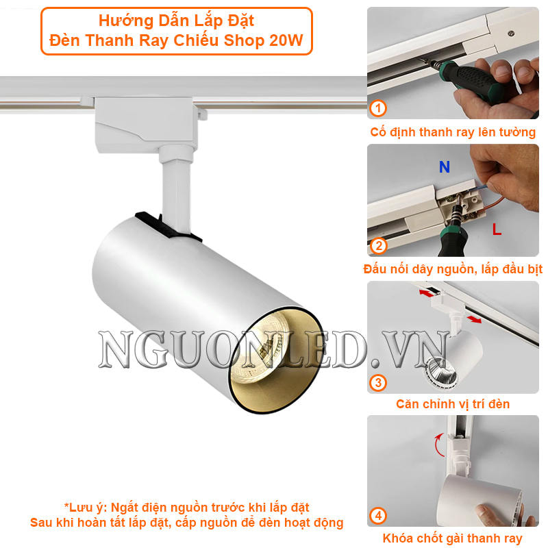 Hướng dẫn lắp đặt đèn thanh ray chiếu shop 20W an toàn, dễ thực hiện