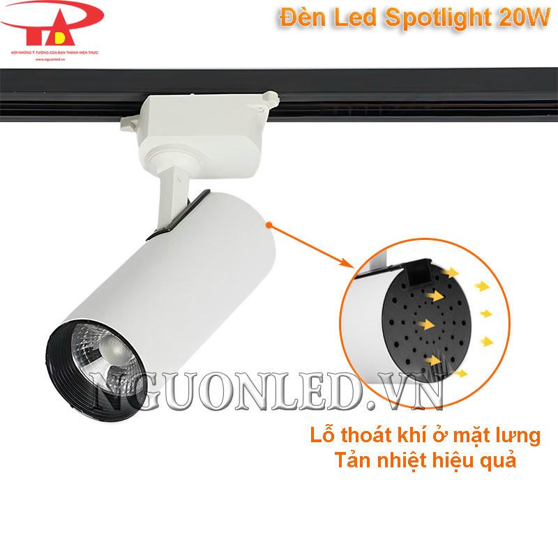 Đèn thanh ray chiếu shop 20W tản nhiệt tốt với lỗ thoát khí ở mặt lưng