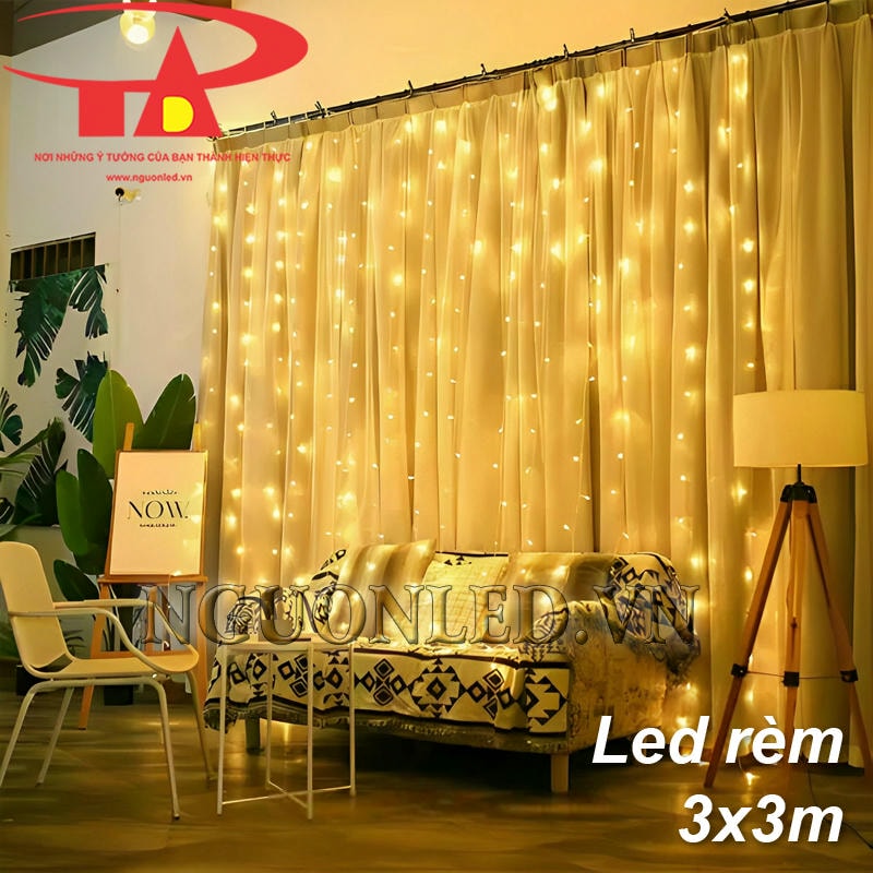 Đèn led mành rủ 3x3m màu vàng