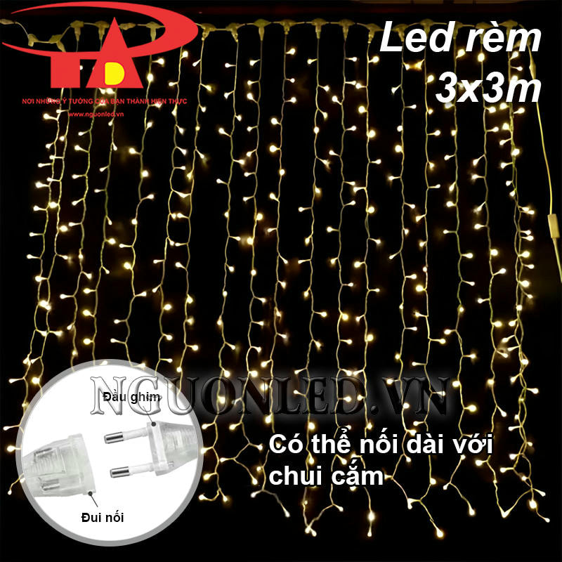 Đèn led rủ 3x3m màu vàng loại tốt