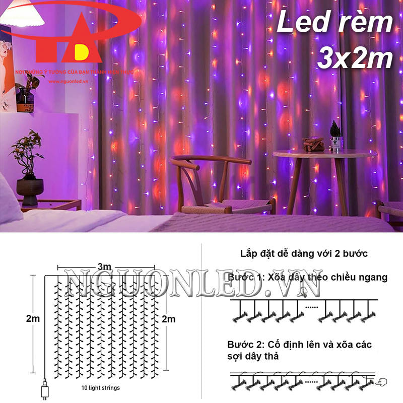 Đèn led rèm 3x2m đủ màu