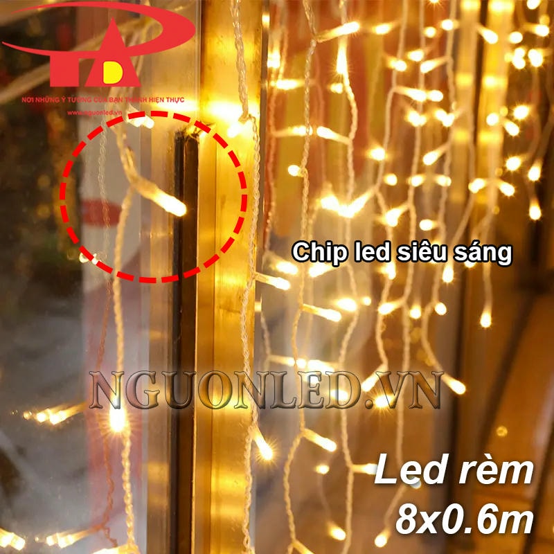 Đèn led rèm 8 mét thả 60cm vàng