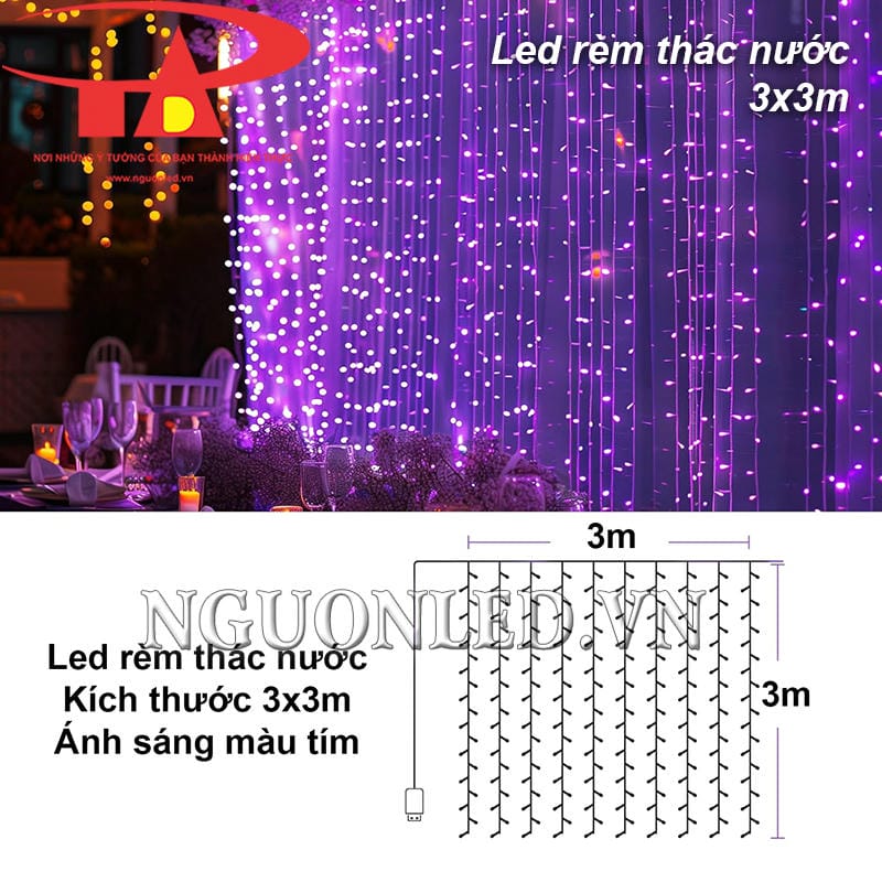 Dây đèn led thác nước màu tím 3x3m