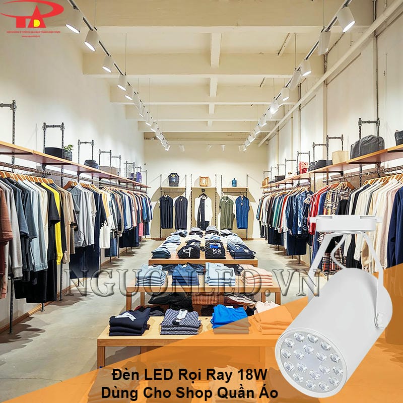 Đèn led gắn ray 18W vỏ trắng dùng chiếu sáng cửa hàng quần áo