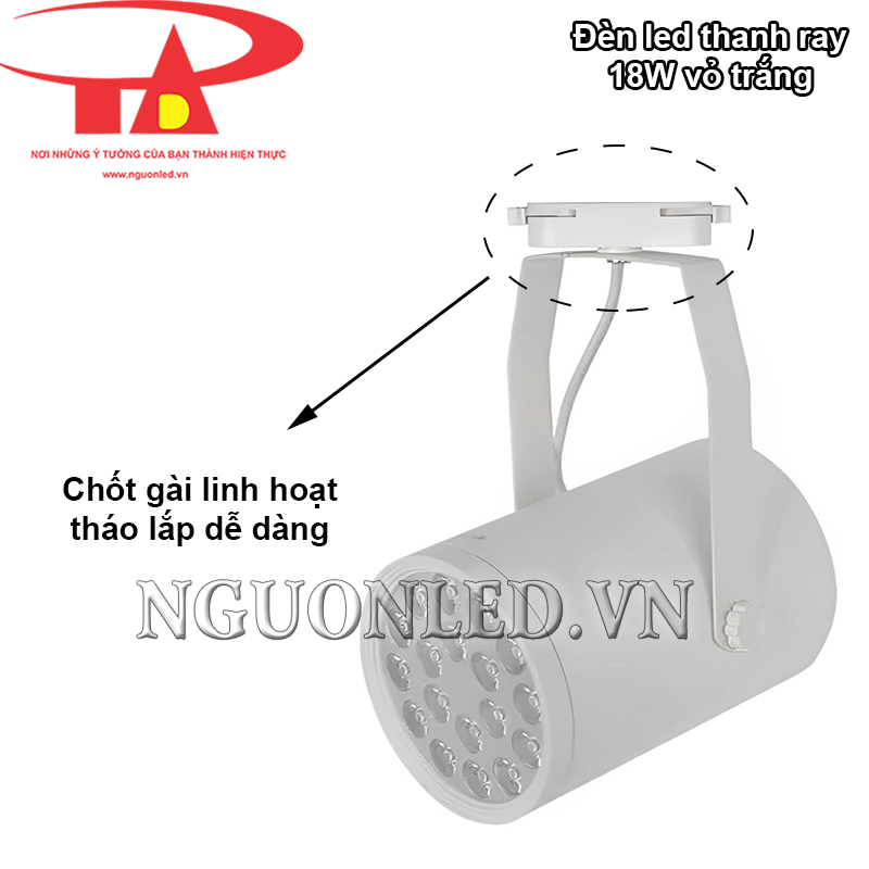 Đèn led rọi ray 18W có chốt gài linh hoạt, cố định chắc chắn