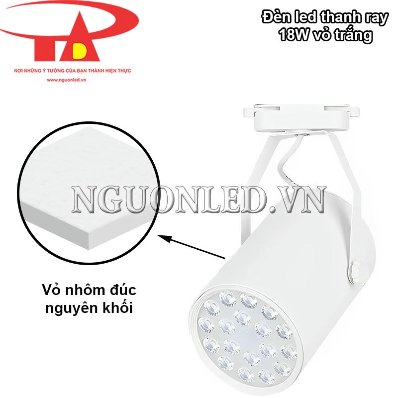 Đèn led thanh ray 18W với vỏ nhôm đúc cao cấp, sơn tĩnh điện bền màu