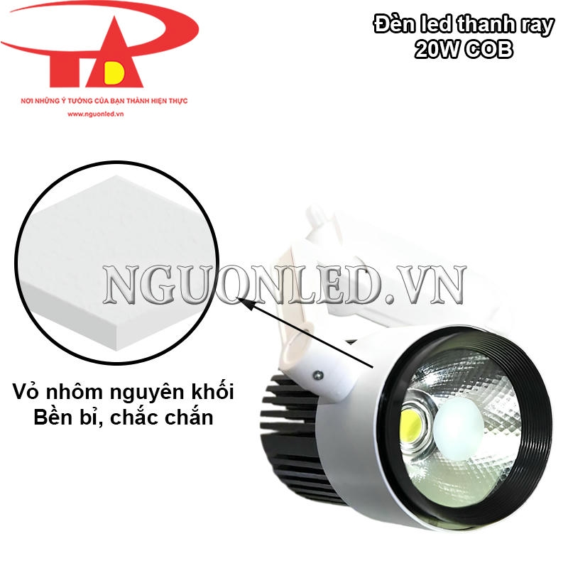 Đèn led thanh ray 20W với lớp vỏ nhôm nguyên khối, độ bền cao