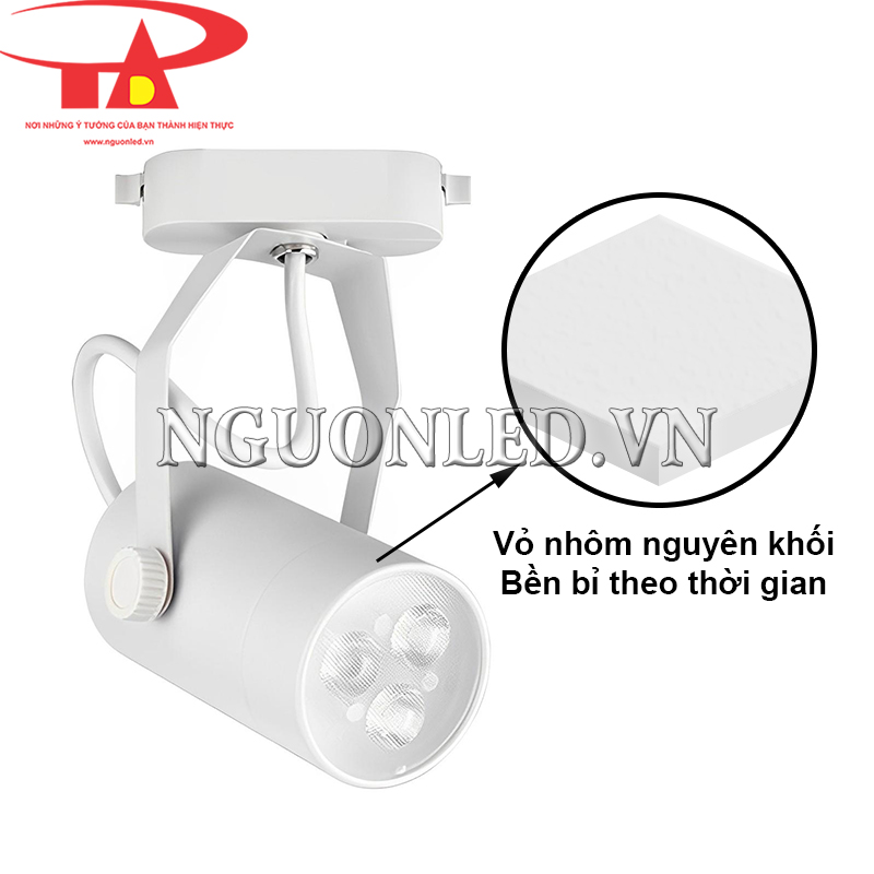 Đèn led rọi ray 3W với lớp vỏ nhôm nguyên khối, đảm bảo bền bỉ