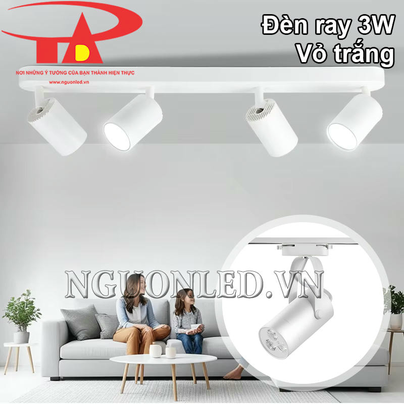 Led ray 3W vỏ trắng chiếu phòng khách