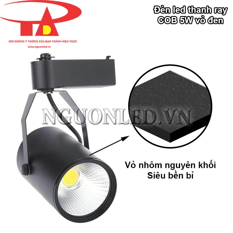 Đèn led thanh ray 5W COB với vỏ nhôm nguyên khối dày đặc, cao cấp