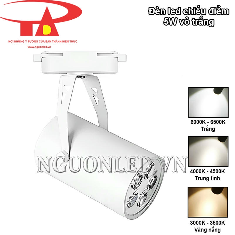Đèn led rọi ray 5W vỏ trắng với 3 tùy chọn màu, phù hợp nhiều không gian