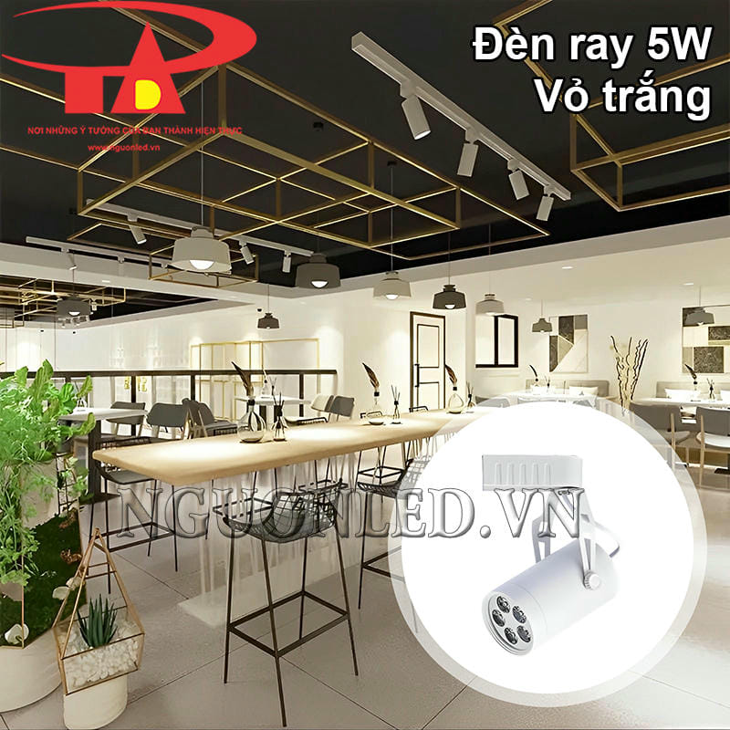 Đèn rọi thanh ray 5W vỏ trắng trang trí quán ăn