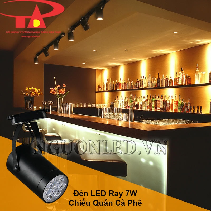Đèn led ray 7W vỏ đen chiếu sáng quầy pha chế bên trong quán cà phê
