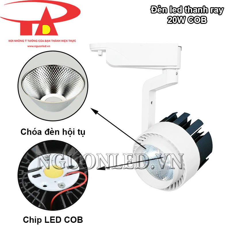 Đèn led rọi ray 20W chip COB siêu sáng, chóa hội tụ chiếu xa