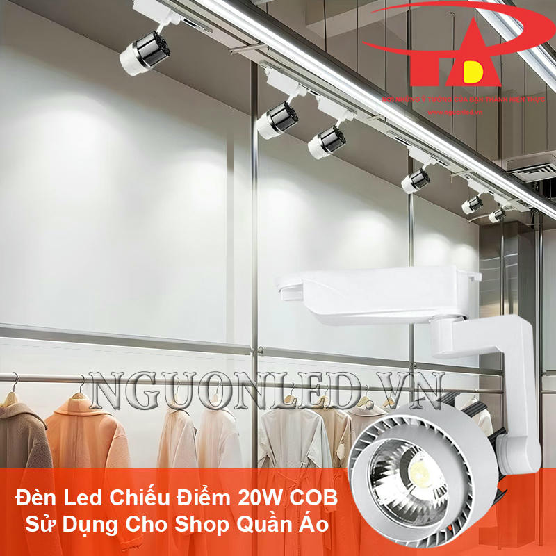 Đèn led gắn ray 20W COB dùng cho tủ quần áo bên trong shop thời trang