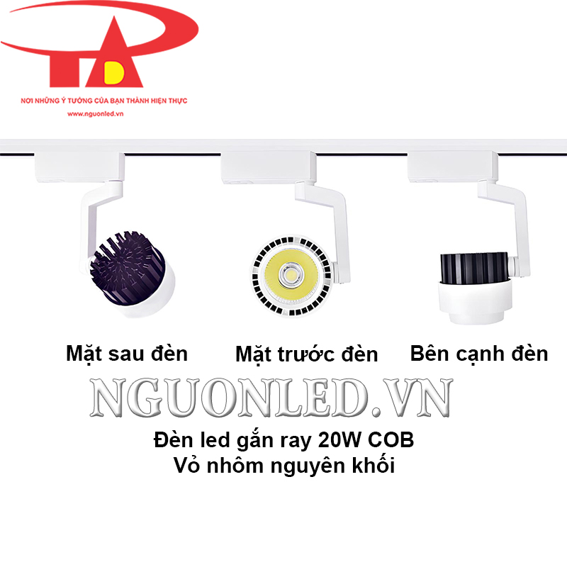 Đèn led rọi ray COB 20W vỏ nhôm nguyên khối, sơn tĩnh điện siêu bền