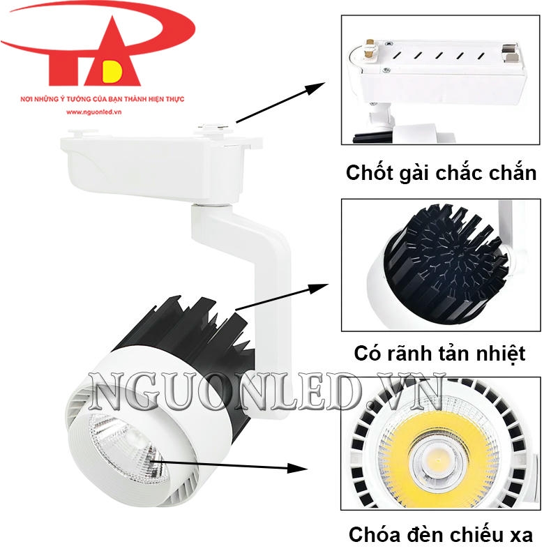 Đèn led rọi ray 30W COB có chốt gài chắc chắn, chóa đèn chiếu xa và thiết kế tản nhiệt tốt