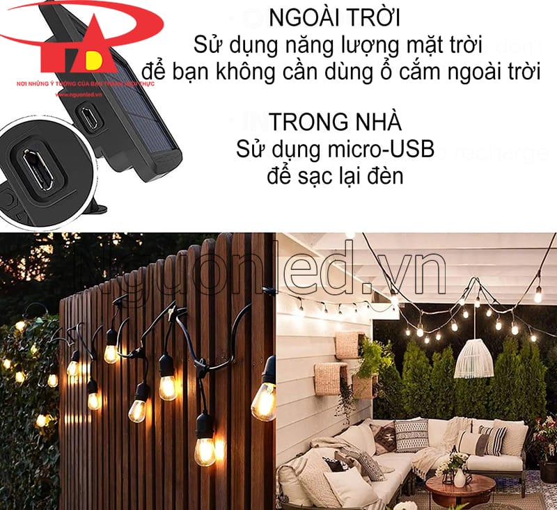 Tiết kiệm điện năng với dây đèn led năng lượng mặt trời 5m 10 bóng