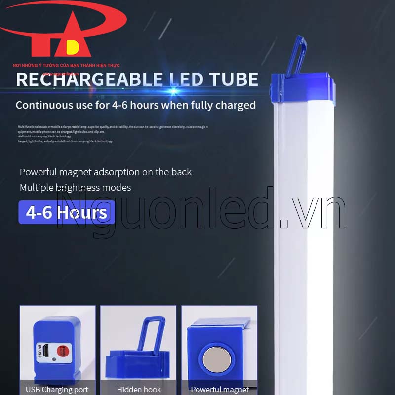 Bóng đèn tuýp led sạc tích điện có thời gian sáng lên đến 4-6h