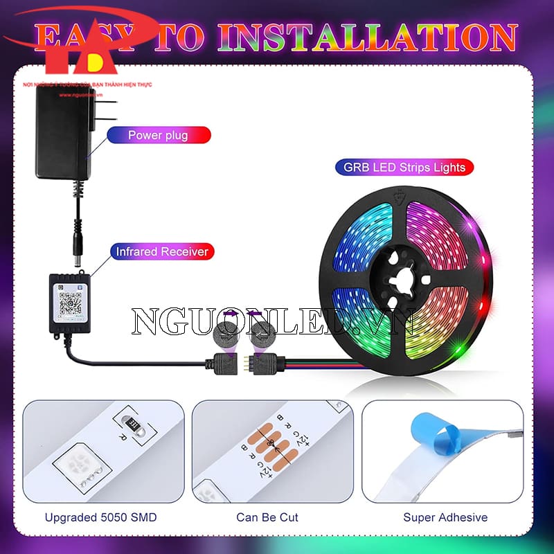 Hướng dẫn cách lắp đặt chi tiết cuộn led dây rgb 12V với bộ khiển led và nguồn điện