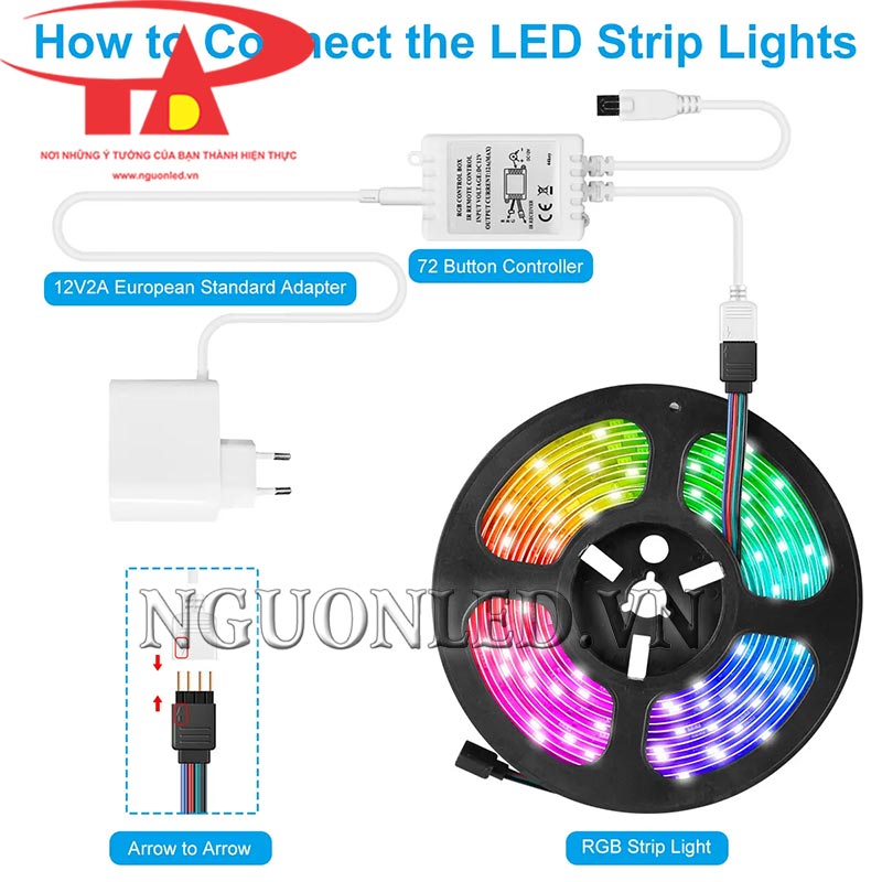 Cách lắp đặt bộ nguồn 12V cho đèn led dây 3258 RGB chống nước