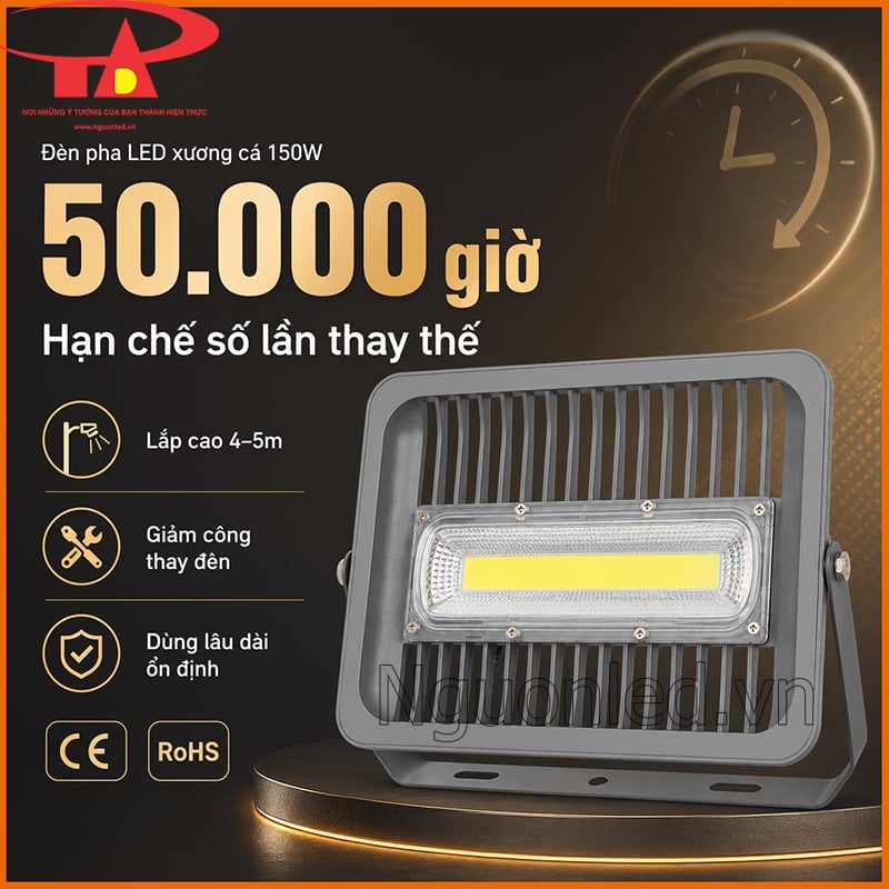 Đèn pha LED xương cá 150W với tuổi thọ công bố 50.000 giờ và tiêu chuẩn CE RoHS 