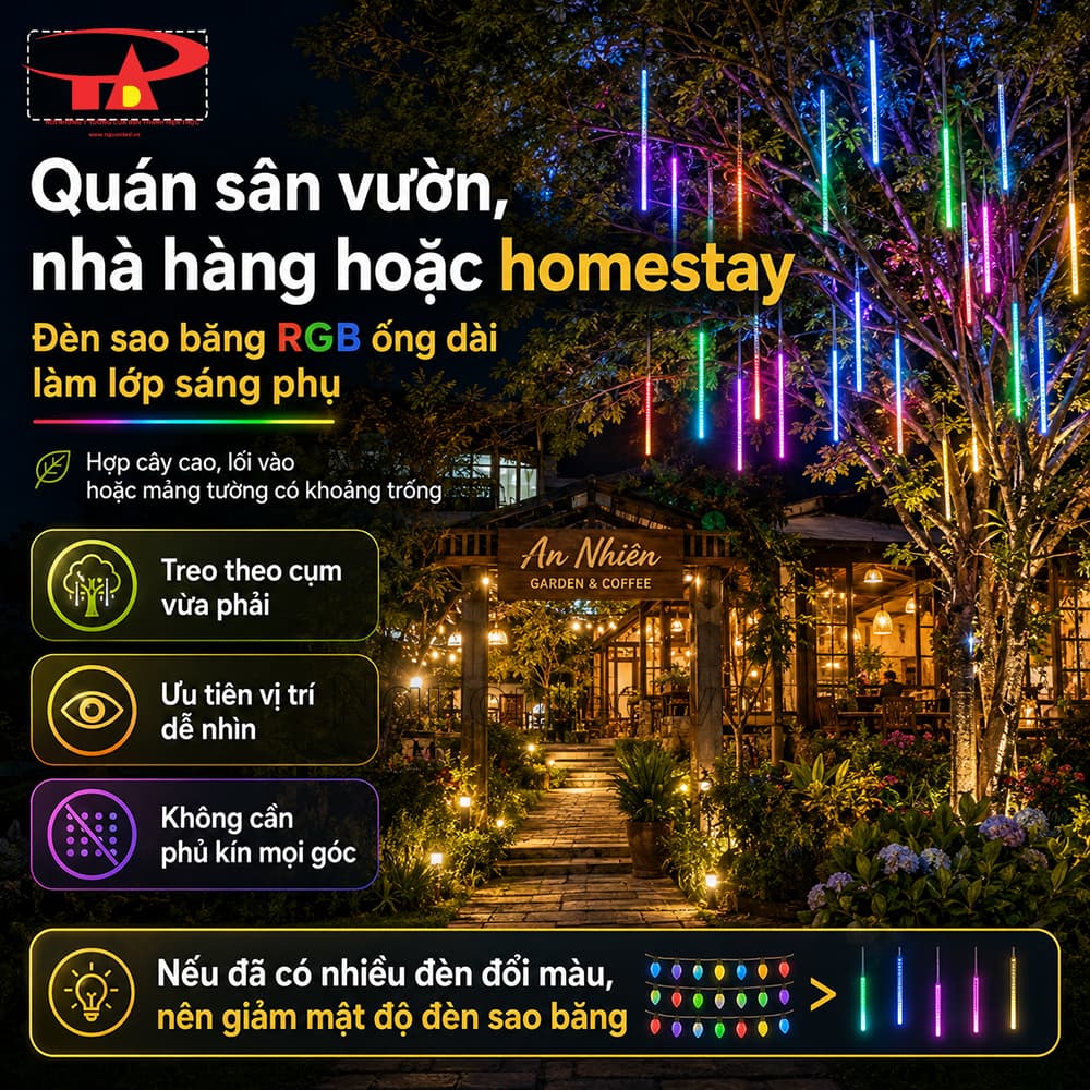 Đèn LED sao băng RGB ống dài 1m chất lượng dùng trang trí ngoài trời, tạo các vệt sáng rơi nhiều màu dễ nhận ra.