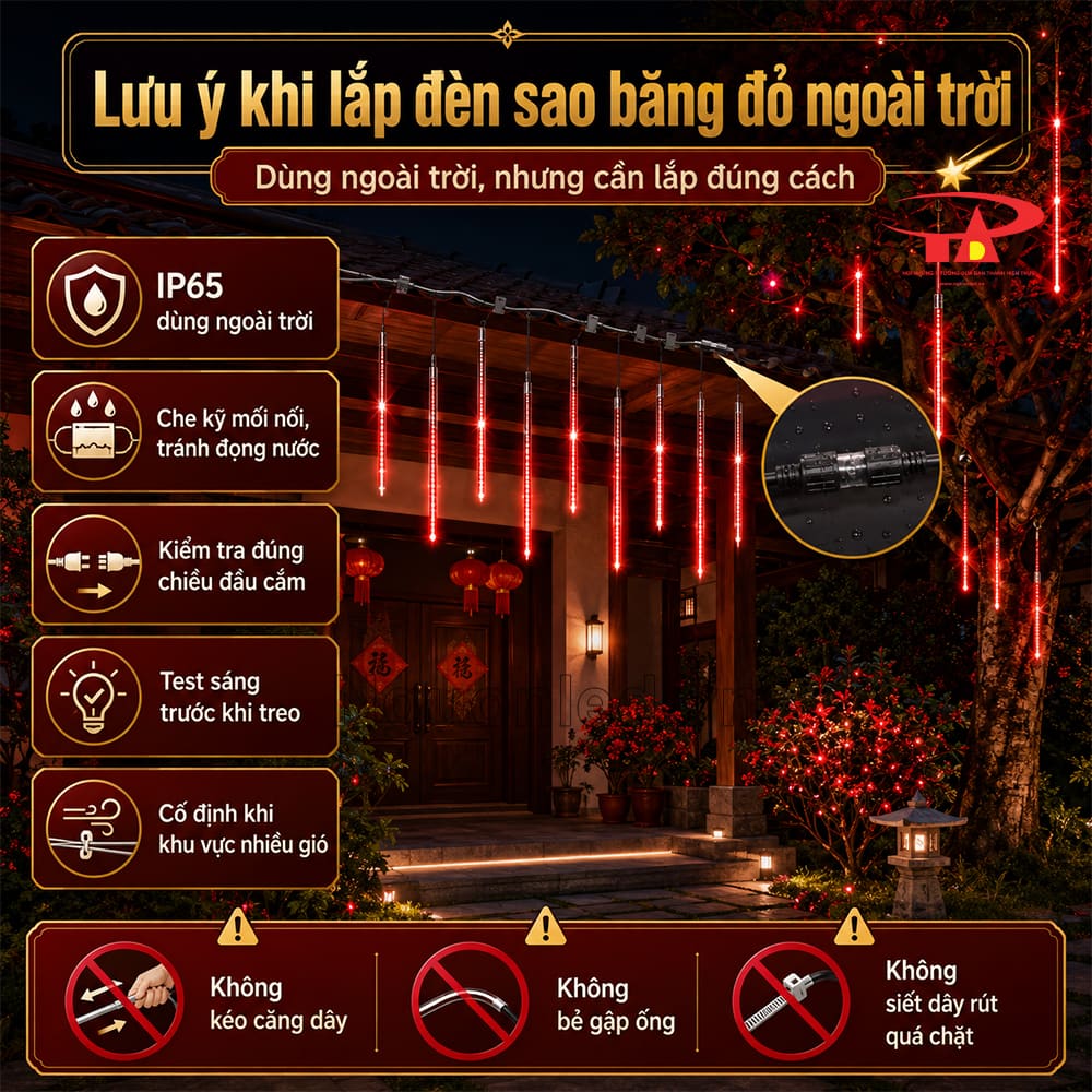 Lưu ý khi lắp đèn sao băng đỏ ngoài trời