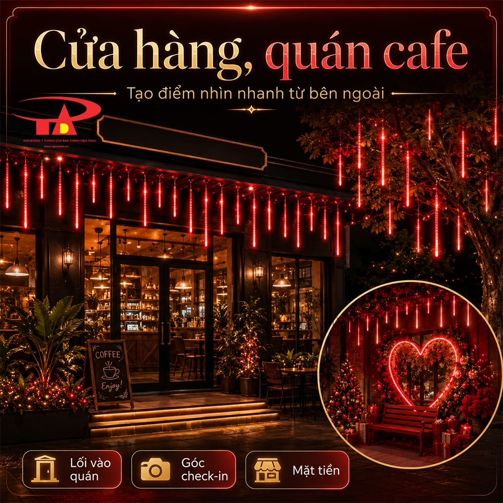 Đèn LED sao băng đỏ trang trí Tết cho cổng nhà, cây cảnh và tiểu cảnh