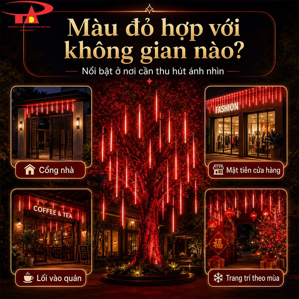 Đèn sao băng đỏ dùng trang trí ngoài trời, phù hợp cổng nhà và mái hiên