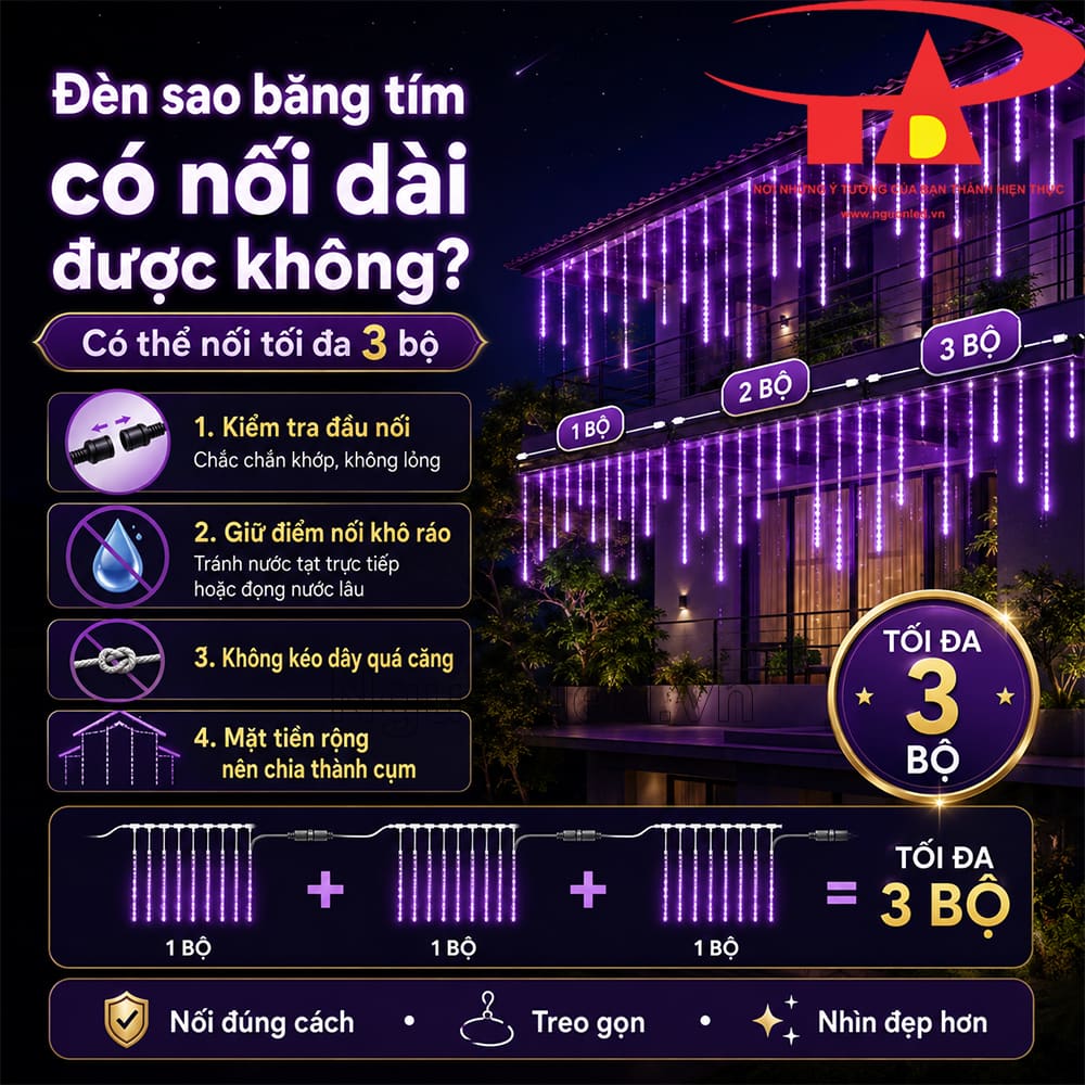 Cách nối 3 bộ đèn led sao băng lại với nhau