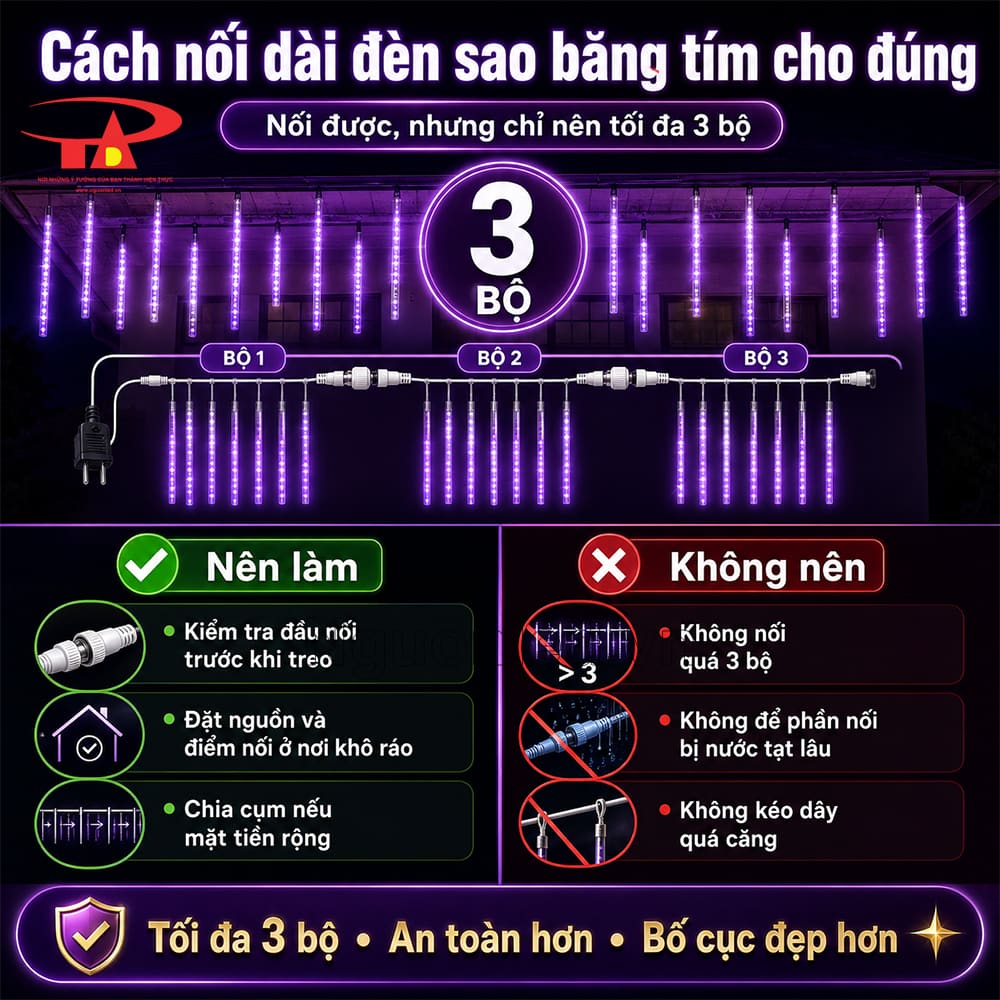 Đèn LED sao băng màu tím cho quán cafe, tạo nền ánh sáng rơi ở góc ngồi buổi tối