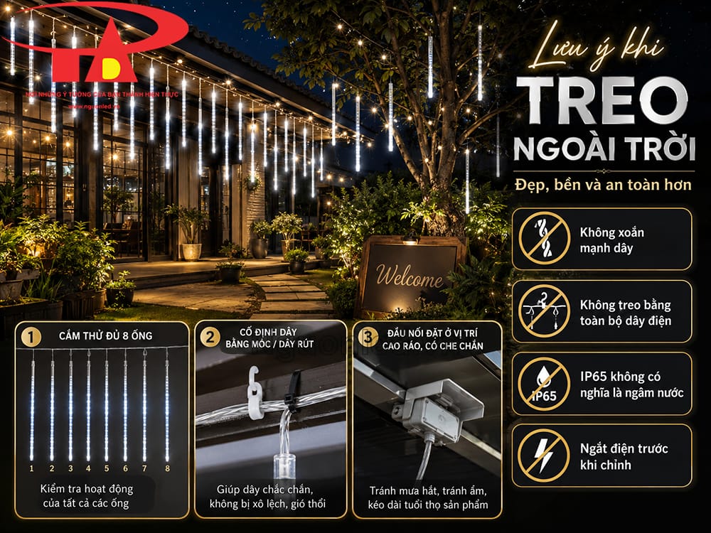 Lưu ý khi lắp đèn led sao băng ánh sáng trắng ngoài trời