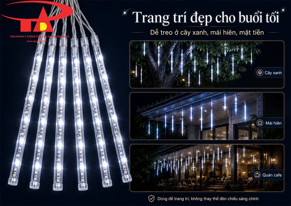 Đèn LED sao băng ánh sáng trắng dùng ngoài trời, thích hợp trang trí sân vườn, mặt tiền và cây xanh