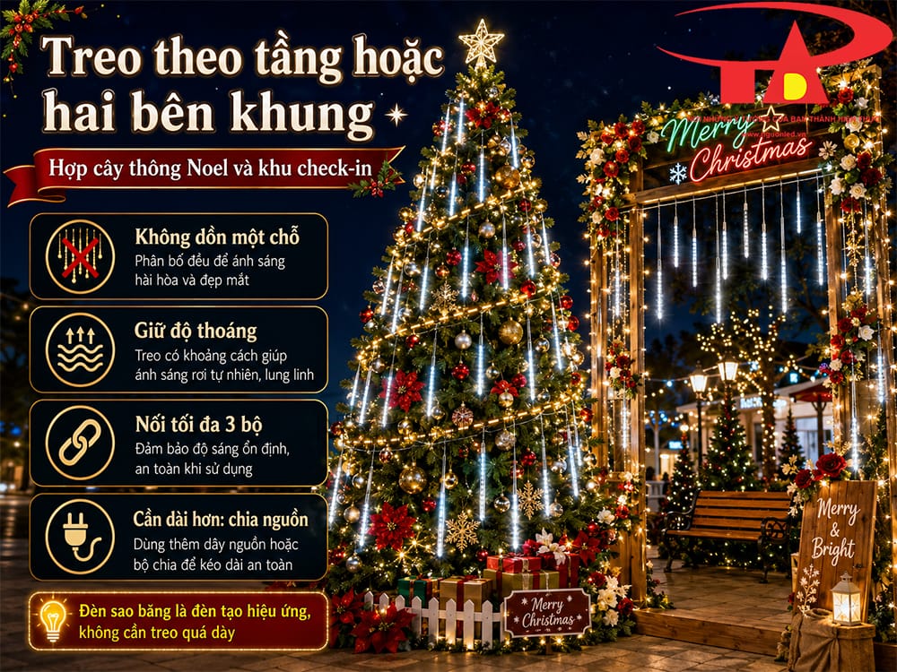 Đèn LED sao băng ánh sáng trắng dùng trang trí Noel