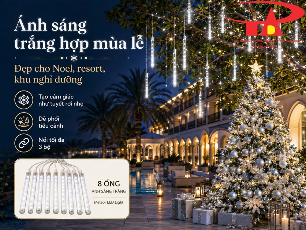 Đèn LED sao băng ánh sáng trắng trang trí khu nghĩ dưỡng, resort,tạo hiệu ứng ánh sáng đẹp cho không gian nghỉ dưỡng thoải mái
