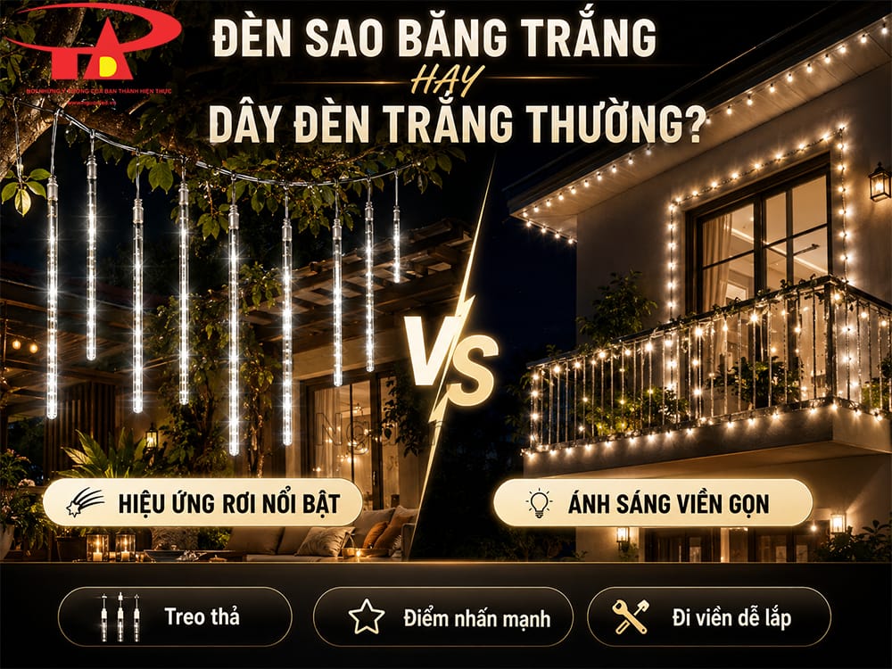 So sánh đèn LED sao băng màu trắng và đèn LED noel