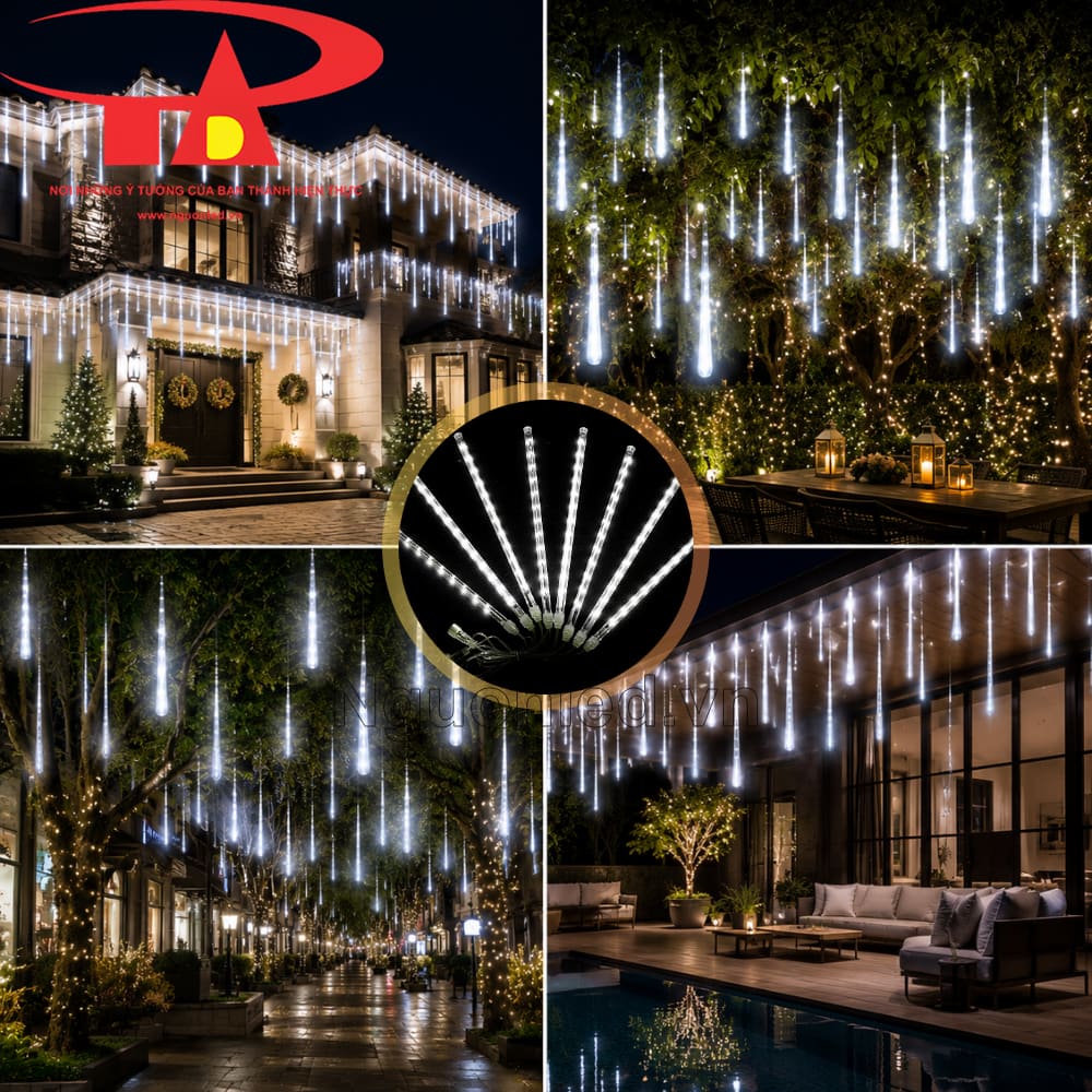 Bộ đèn LED sao băng trắng 8 ống 50cm chiếu sáng hiên nhà, quán cà phê, nhà hàng