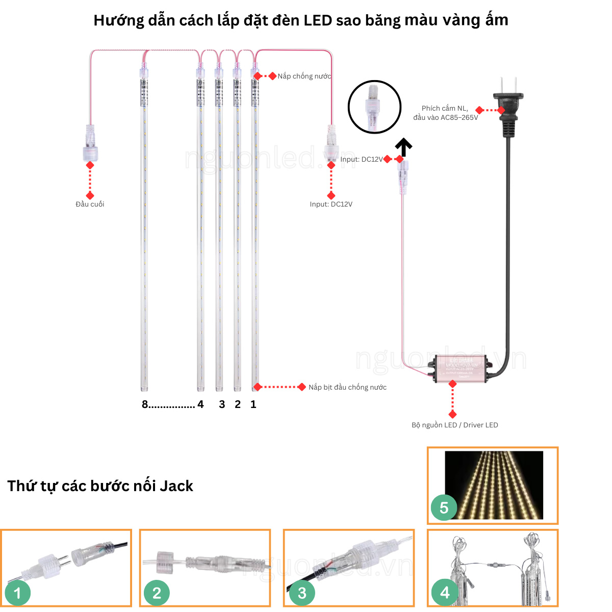 Hướng dẫn chi tiết cách lắp đặt đèn led sao băng màu vàng