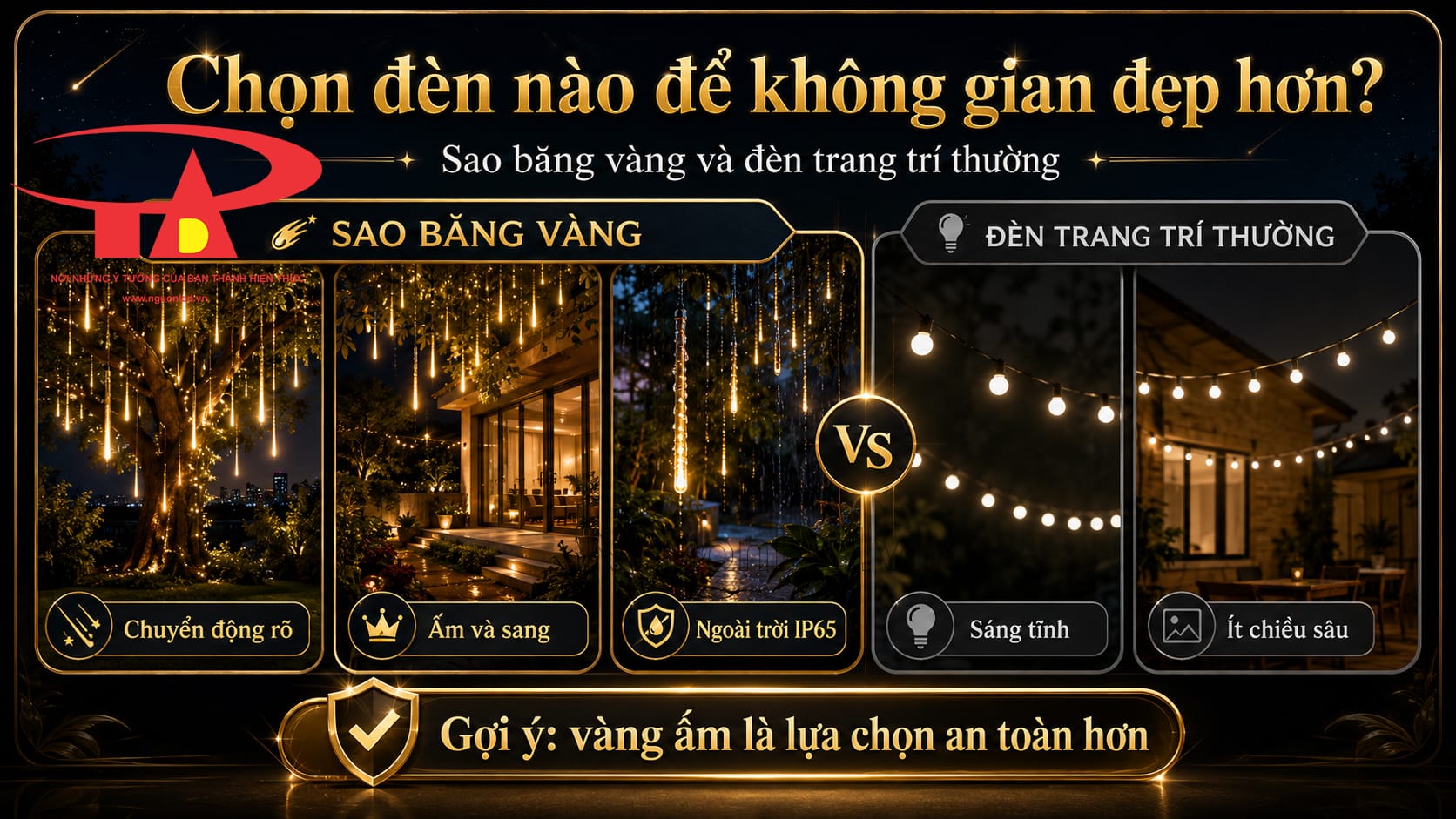Đèn LED sao băng trang trí nhà hàng ngoài trời