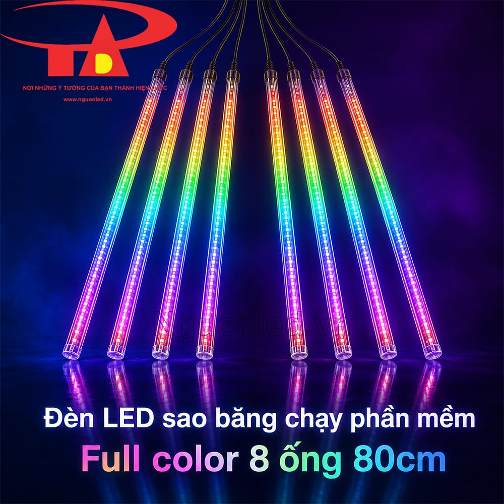 Đèn LED sao băng chạy phần mềm full color 8 ống 80cm phát sáng nhiều màu trên nền tối