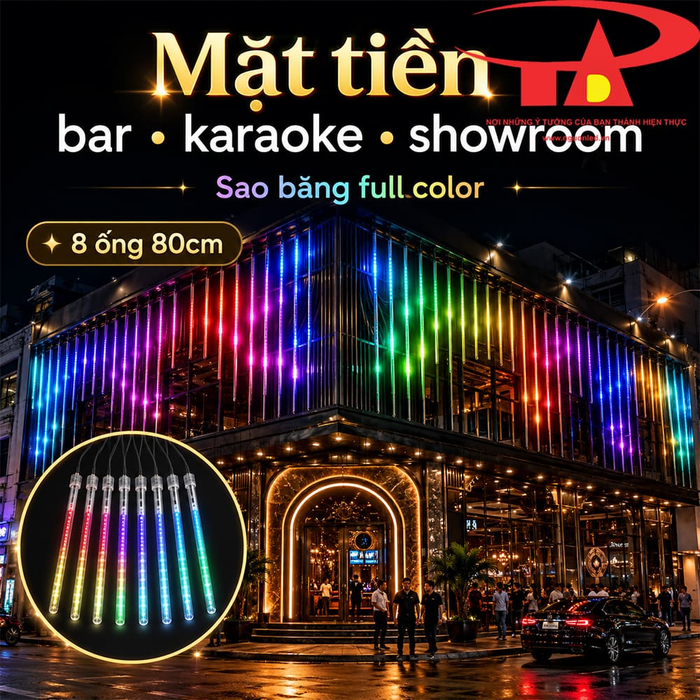 Đèn LED sao băng full color treo mặt tiền karaoke, ánh sáng đổi màu tạo điểm nhấn ban đêm