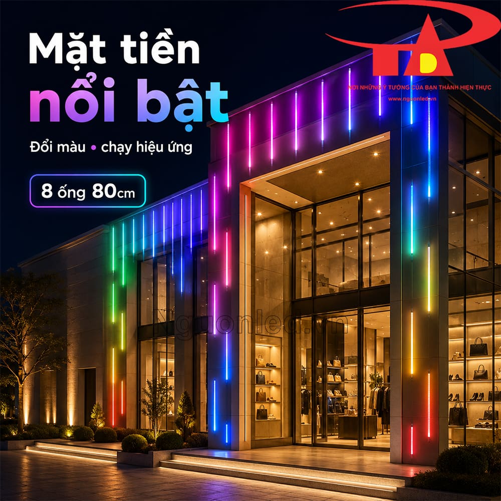 Đèn sao băng full color trang trí mặt tiền quán, showroom và công trình kinh doanh ban đêm
