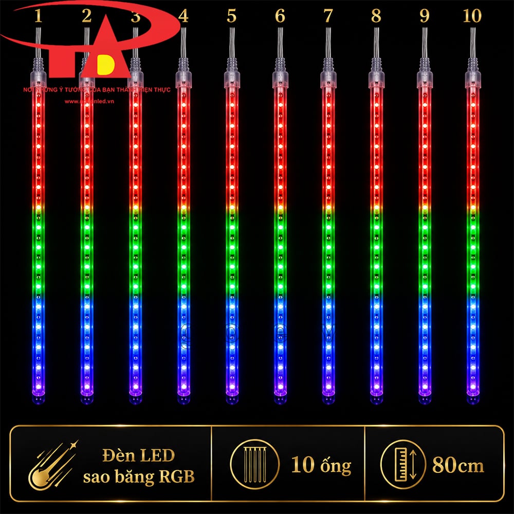 Đèn LED sao băng RGB 10 ống 80cm hiệu ứng ánh sáng rơi dài