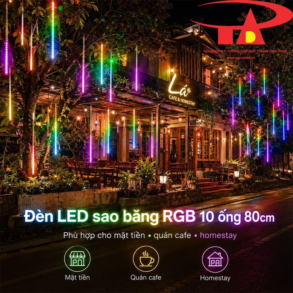 Đèn LED sao băng RGB 10 ống dài 80cm cho không gian treo cao