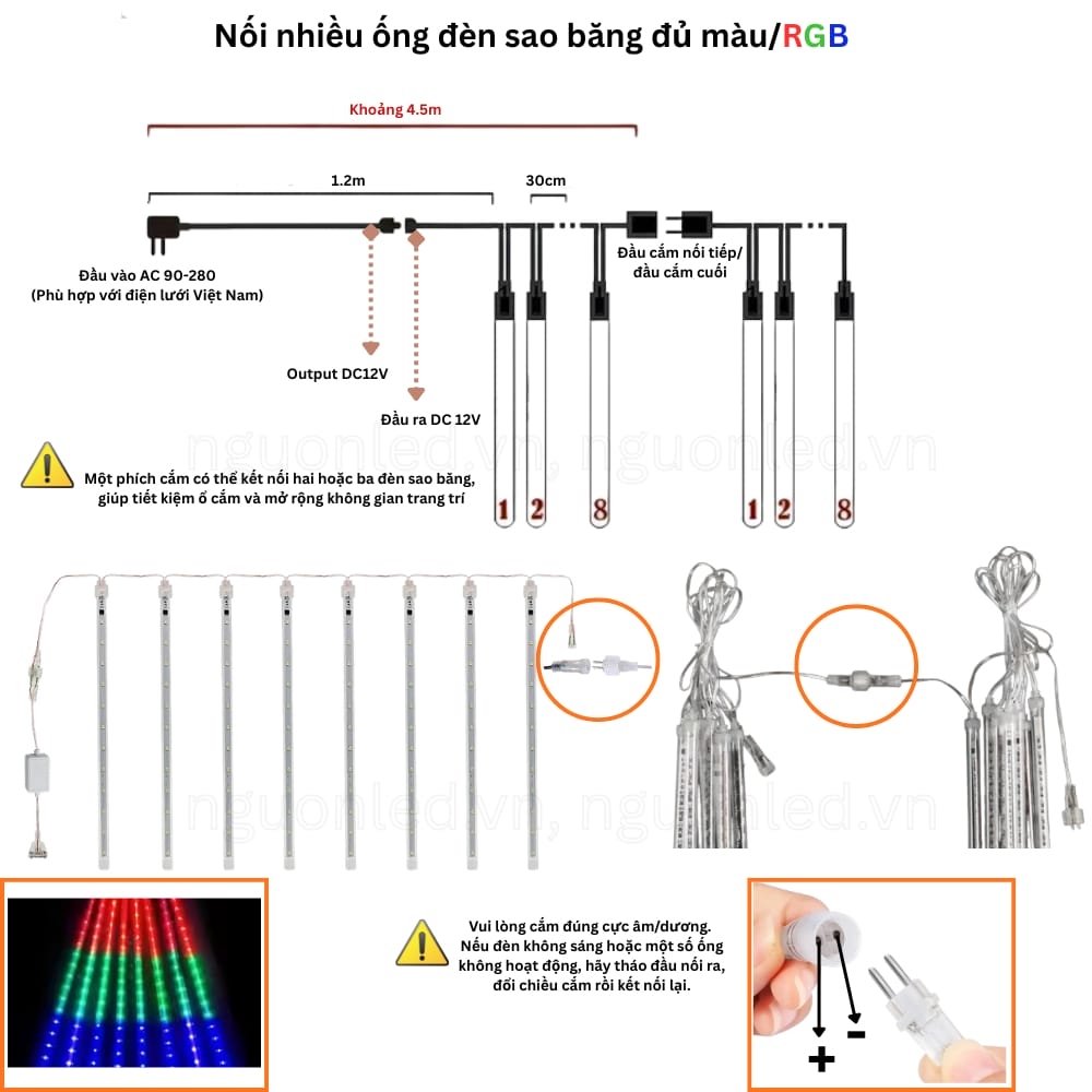 Cách nối nhiều ống LED sao băng RGB lại với nhau